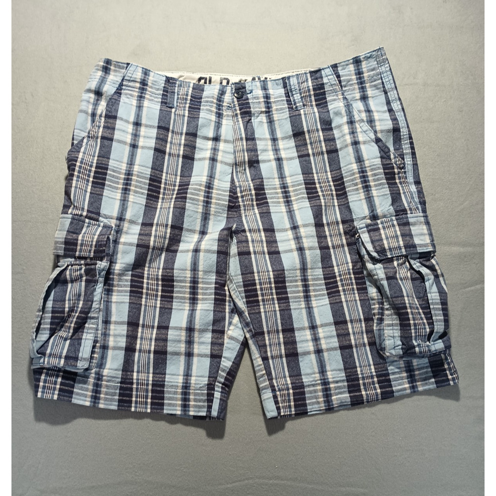 Old Navy Men’s Cargo Shorts Size 38 (Fits 40) Blue Plaid Y2K Utility Pockets